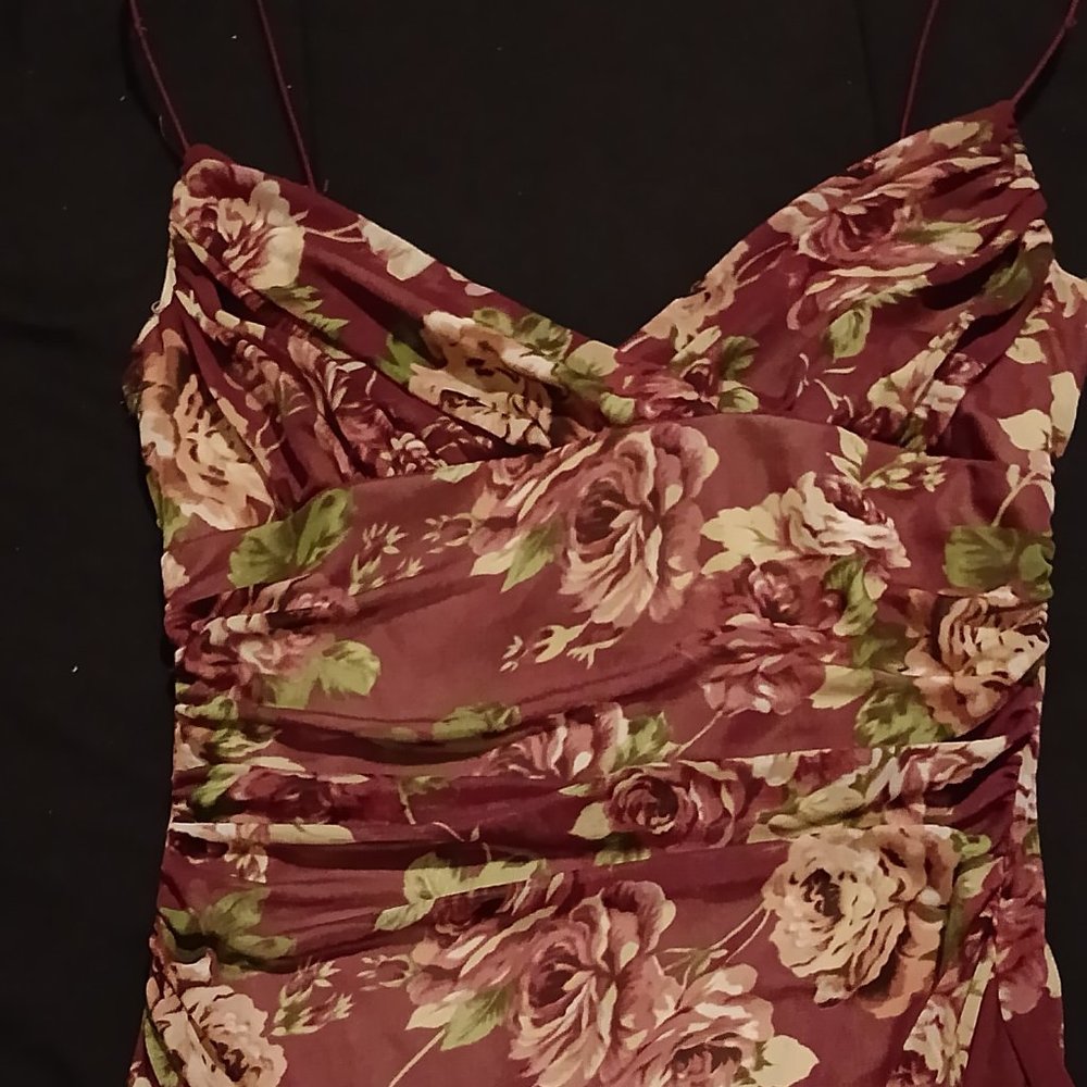 Burgundy Floral Print High Low Dress